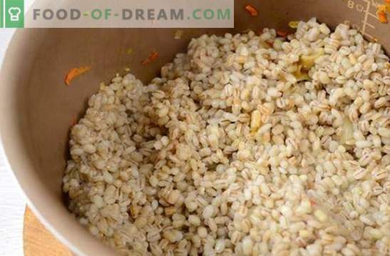Korn med svamp i en långsam spis: Lenten skålen. Snabbt och mycket enkelt: ett fotoprecept för att bygga med svamp