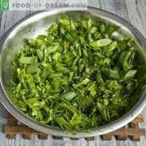 Förberedelse av gröna för vintern: kryddor för sallader och soppor med vitlök, ...