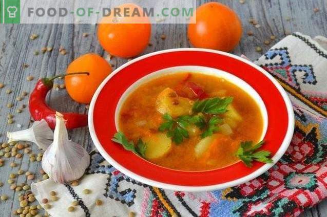 Soppa med linser, gula tomater och unga potatis