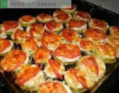 Recept för att laga kucchini i ugnen, fylld med grönsaker, grytor, båtar