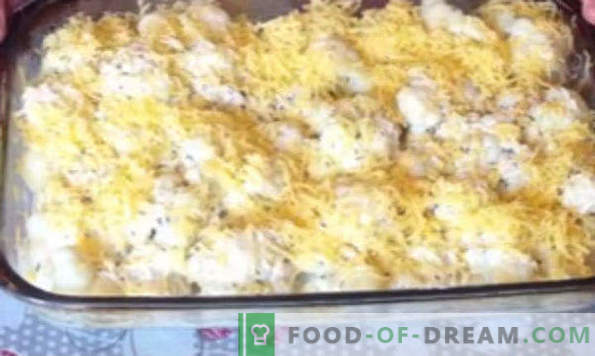 Blomkål gryta i ugnen, recept med ost, ägg, kyckling, malet kött, zucchini