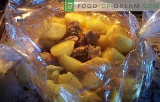 Fläsk med potatis i ugnen i ärmen - hett? Recept av fläsk med potatis i ugnen i ärmen med ost, grönsaker, senap