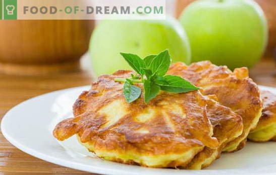Pannkakor med äpplen - goda och friska bakverk utan krångel. Traditionella och ursprungliga recept fritters med äpplen