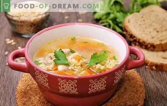 Kycklingbuljong pärontorn - rik smak av näringsrik mat. Recept soppor, soppa och nötkött i kycklingbuljong med korn