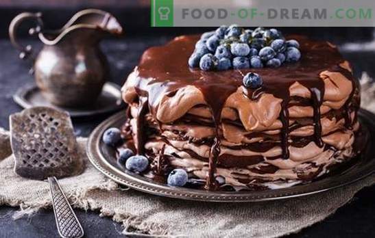 Chokladpannkaka tårta - en delikatess från pannan! Recept enkla och festliga chokladpannkaka kakor med olika krämer