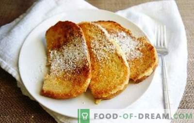 Bröd i mjölk i pannkronor, söt, kryddig och till buljongen. Stek roddkrutonger i mjölk i en panna