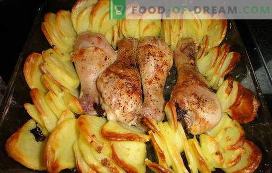 Kycklingben med potatis i ugnen - en underbar middag! Recept för kycklingben med potatis i ugnen: 7 varianter av en maträtt