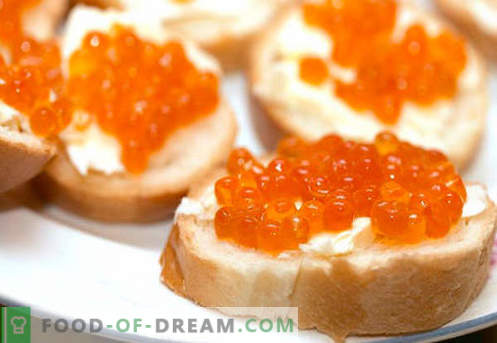 Smörgåsar med röd kaviar är de bästa recepten. Hur man snabbt och gott kokar smörgåsar med röd kaviar.