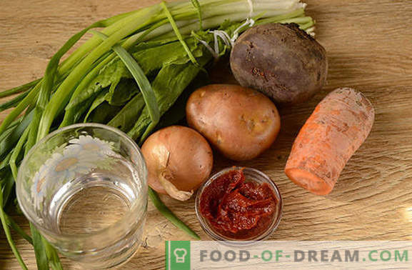 Grön borsch med tomatpasta och betor: ett steg för steg författarens recept med ett foto. Hur man lagar den läckra soppan med sorrel och ros med tomatpasta - dela hemligheterna