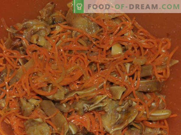 Koreansk morot, recept hemma med kyckling, med klar krydda, för vintern