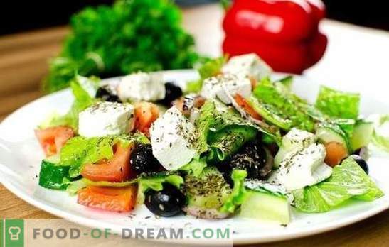 Grekisk sallad: Klassiska, steg-för-steg recept. Matlagning utsökt, hälsosam och färsk grekisk sallad enligt klassiska recept