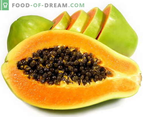 Papaya - beskrivning, användbara egenskaper, användning i matlagning. Recept med papaya.
