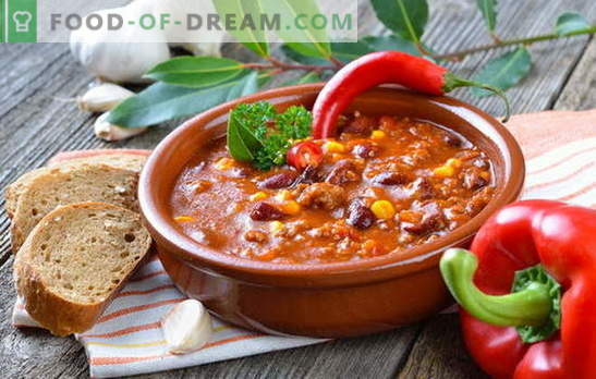 Mexikansk soppa - middagen kommer att vara original! Recept av olika mexikanska soppor: med majs, bönor, malet kött, kyckling, ris