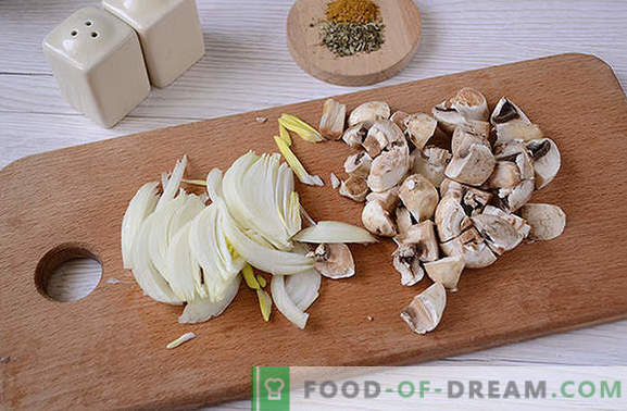 Kycklinggryta med svampar: närande och doftande! Steg-för-steg författarens recept på snabbkokande kyckling med svamp i en långsam spis