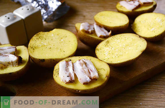 Potatis med bacon i ugnen i folie - en smak från barndomen! Detaljerade fotopreceptet på matlagningspotatis med bakat svamp i folie