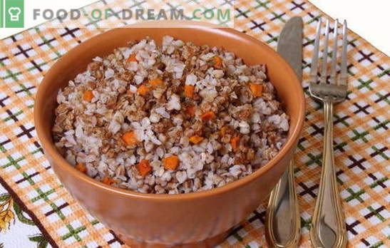 Bovete med morötter - smart gröt! Recept för matlagning bokhveit med morötter och lök, tomater, svamp, kyckling, ägg