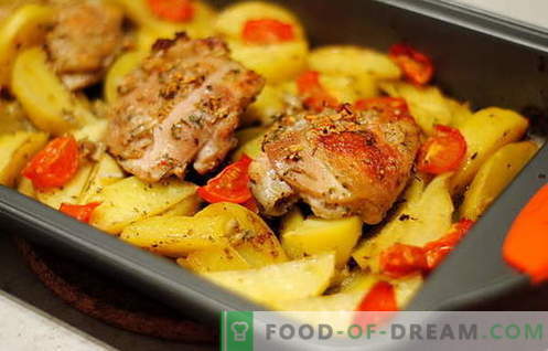 Kyckling bakad med potatis - de bästa recepten. Hur till rätt och välsmakande kockbakad kyckling med potatis.