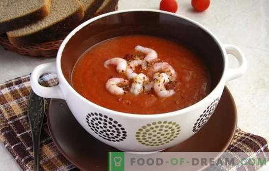 Tomatssoppa med räkor - en aromatisk delikatess. De bästa recepten för tomatsoppa med räkor och andra skaldjur