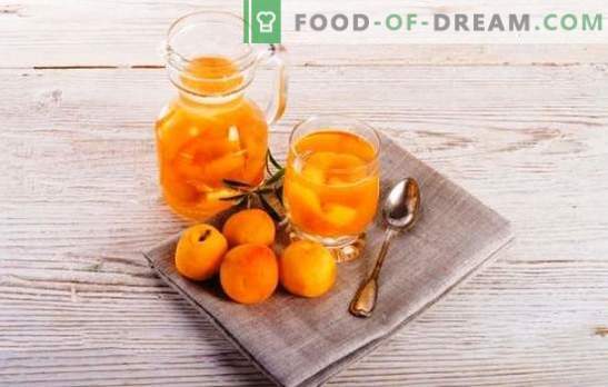Komposit av aprikoser för vintern utan sterilisering - naturligt! Recept compote aprikoser för vintern utan sterilisering med syra, mint, körsbär, etc.