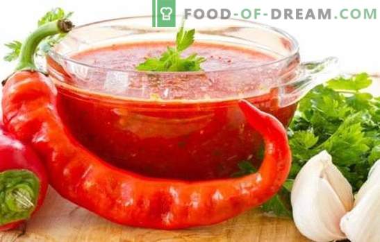 Adjika av tomater och vitlök för vintern: ett hett ämne av hemlagad beredning. 7 bästa adjika recept från tomater och vitlök för vintern