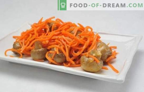 En enkel och komplex maträtt - en sallad med koreanska morötter och svampar. Matlagningssallad: Koreanska morötter, svampar ... vad mer?