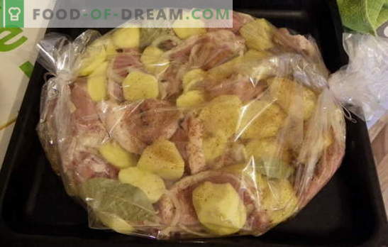 Baka potatis med kött i ärmarna: recept för det lata? Juicy, ruddy, kryddig och 