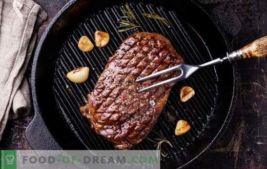 Köttet i grillpannan är utsökt, som i naturen! Hemligheter på saftigt kött på grillpannan: nötkött, fläsk, lamm, kyckling