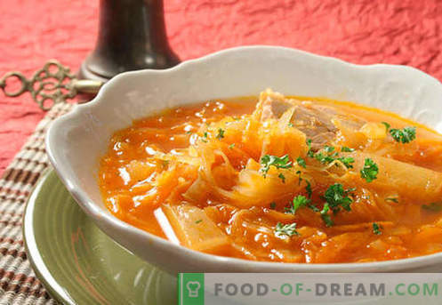 Soppa från färsk och surkål. Hur man ska ordentligt och gott kokt surt, grönt, magert soppa i en långsam spis.