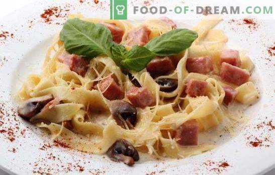 Fettuccine med skinka - nudlar på italienska! Olika sätt att laga fettuccine med skinka och ost, svamp, tomater