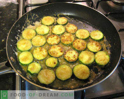 Att steka zucchini i en panna, läckra recept för enkla rätter