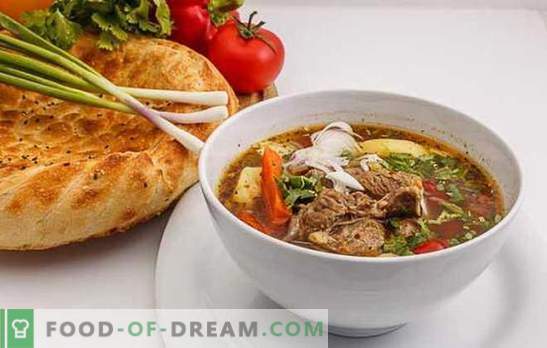Shurpa i Uzbek är en win-win-version av närande hot. Matlagning smaksatt, utsökt usbekisk shurpa med lamm, nötkött