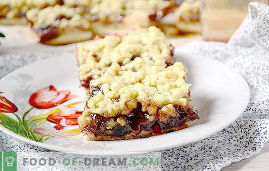 Grated jam pie är en snabb överraskning på morgonen. Steg-för-steg fotrecept av smuligt kortkaka med sylt på margarin