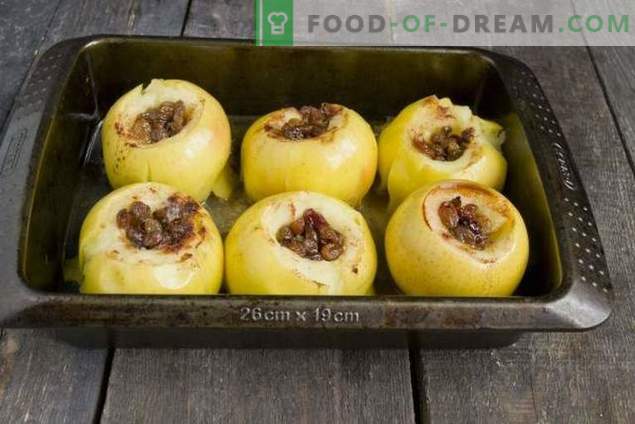 Bakade äpplen med honung och torkade frukter