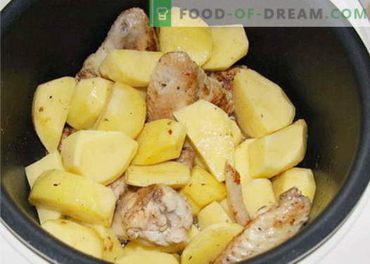 Kyckling med potatis i en långsam spis - de bästa recepten. Hur man ska ordentligt och välsmakande laga mat i en långkokad kyckling med potatis.
