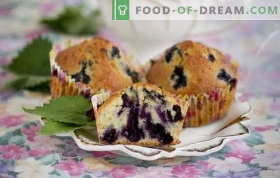 Muffins med blåbär - miniatyrmuffin! Recept av olika muffins med blåbär på mjölk, kefir, kondenserad mjölk
