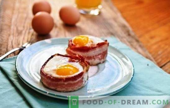 Bacon ja munad - parim külaline kodus toiduvalmistamisel. Raske on üllatada, seda on lihtne toita: fantaasiat peekoniga praetud munades.