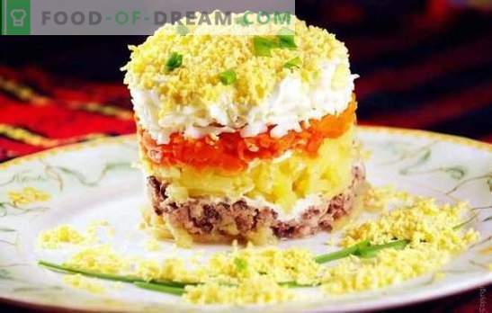 Canned Mimosa Salad: Ett steg för steg recept. Varianter av matlagningssalat 