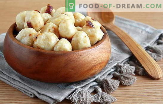 Lata dumplings med potatis: grundläggande ingredienser, matlagningsprinciper. Recept läckra lata dumplings med potatis