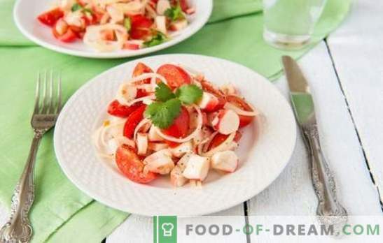 Krabba sallad med tomater - Verklig skönhet i enkelhet! Top 10 beprövade recept för krabbsallad med tomater