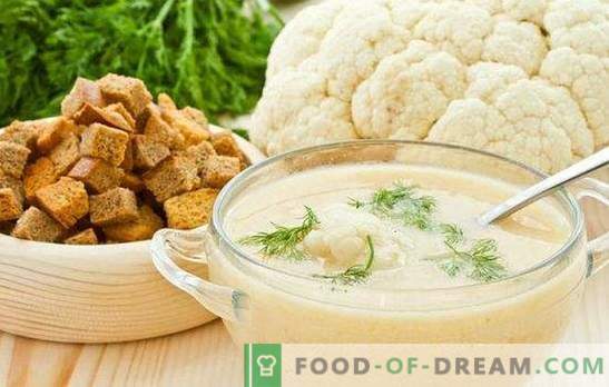 Bloemkoolpuree soep: dieet en zacht. De beste recepten voor bloemkoolpuree soep met kaas, vlees, vis