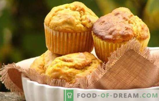 Pumpkinmuffin - Baking med fördel! Ett urval av receptmuffins med pumpa och russin, kanderade frukter, flingor, choklad, nötter