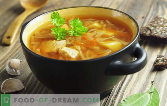 Recept för soppor från färskkål, kålsoppa, borscht. Fisk och kött, 