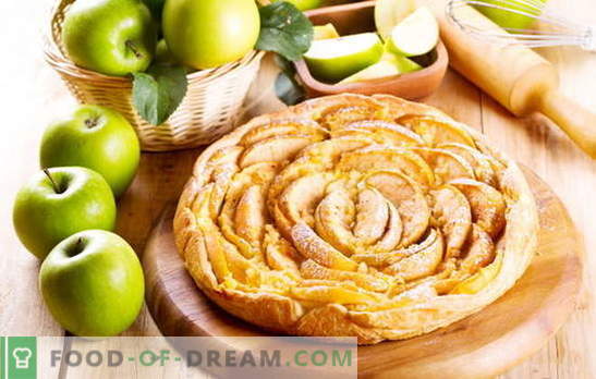 Hur man snabbt gör en puffkaka med äpplen. Apple, kanel, rosin och aprikos syltlagskaka