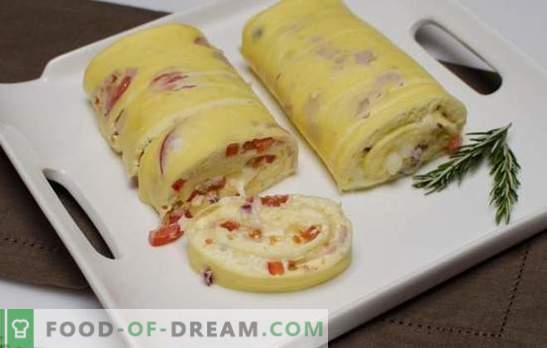 Omelettrull med fyllning - ingen överraskning är enkel och vacker! Recept snabbt läckra, doftande omelettskivor med fyllningar